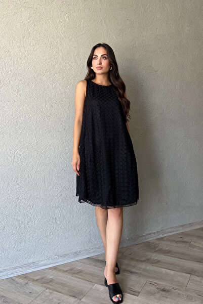 Seda Yalçın Atelier Δαντελένιο Κεντημένο Μαύρο Φόρεμα