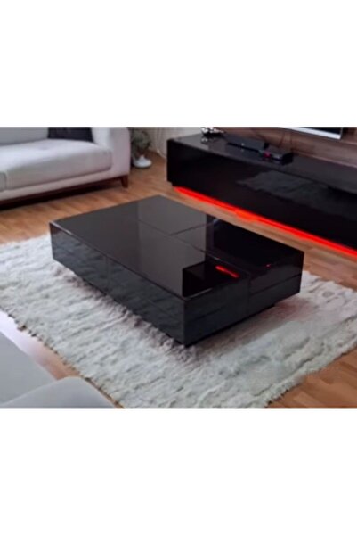 LUXURY VİLLA Luxury Siyah Camlı Orta Sehpa 70x110 Yükseklik 32cm