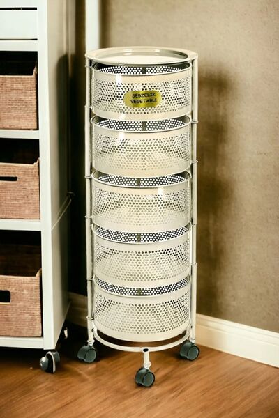 Bayev 5 Katlı Krem Yana Açılır Tekerlekli Patates Soğan Sepeti Sebze Meyve Sepeti Sebzelik