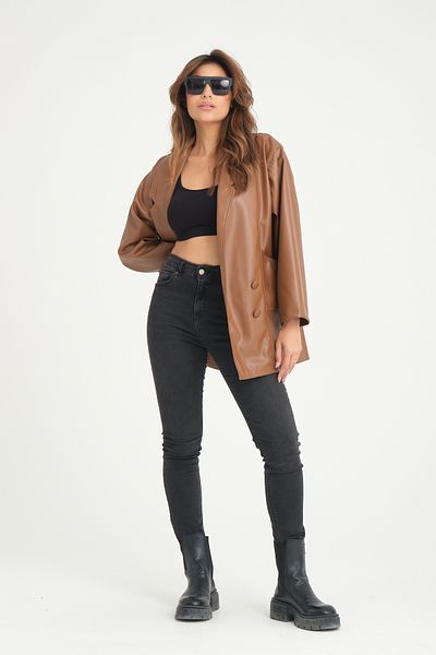 LİVE SPORT Γυναικείο δερμάτινο μπουφάν Oversize Double Pocket Blazer