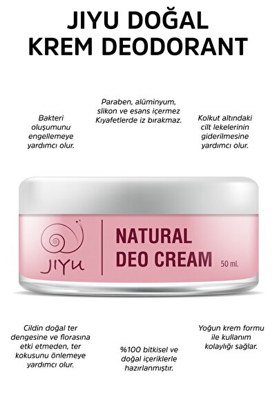 JIYU Krem Deodorant Ter Kokusu Önleyici Beyazlatıcı %100 Doğal Deodorant Krem Roll-on 50 Ml.