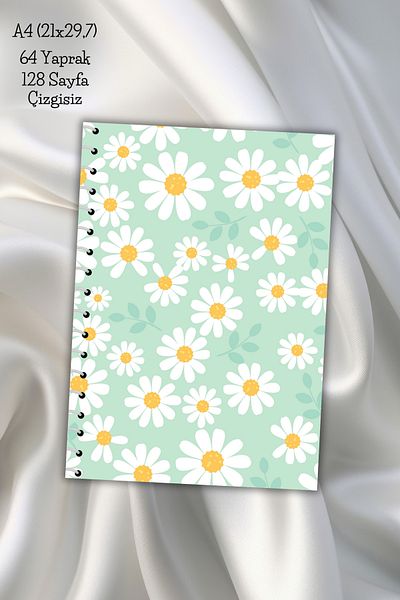daily notebook دفتر ملاحظات مدرسي غير مبطن بالزهور مقاس A4 - 64 ورقة (21x29,7 سم)