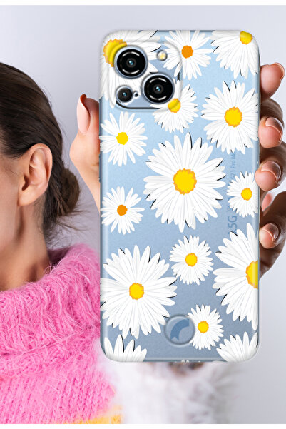 Reeder S23 Pro Max Kılıf S23 Pro Max Şeffaf Silikon Baskılı Papatya 239