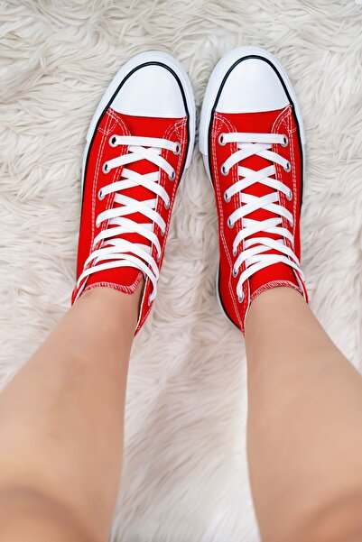 Shupe Unisex Kırmızı Boğazlı Model Keten Sneaker