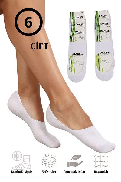 DK DAKSEL White Seamless Bamboo Women's Ballerinas - Premium Pack of 6