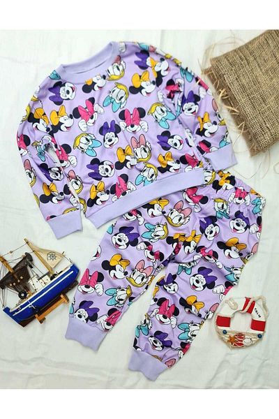 BUUFUU Digital Printed Long Sleeve Top and Bottom Double Children's Set