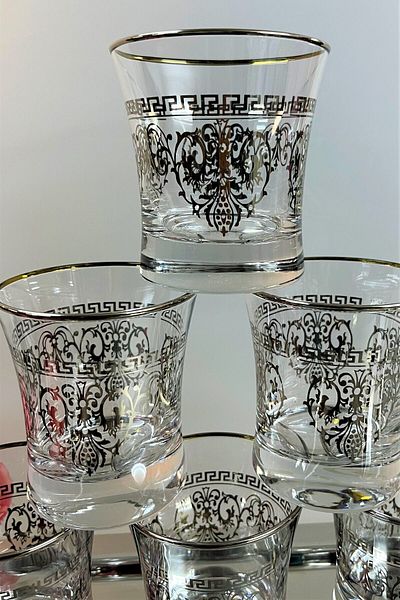 DECOSTYLE Pera Gold and Silver Patterned Azur Water Cup - 6-Piece 240cc Pasabahce Set
