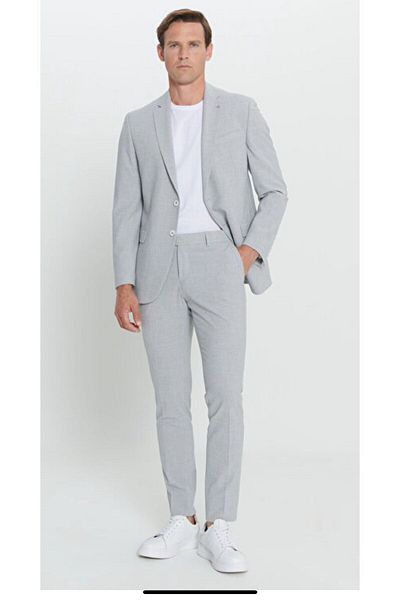 ALTINYILDIZ CLASSICS Ανοιχτό γκρι Slim Fit Seersucker μονοκόμματο κοστούμι