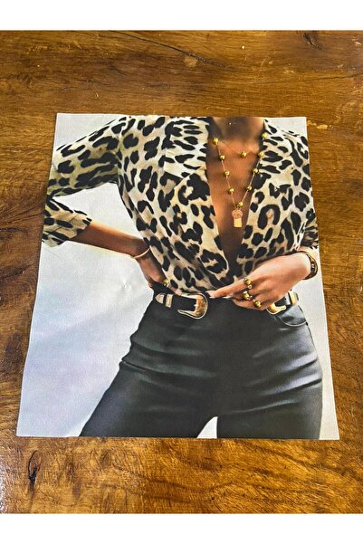 Gönülden Tasarım Stema fetiței brodate cu mărgele cu model leopard - 23x19 cm...