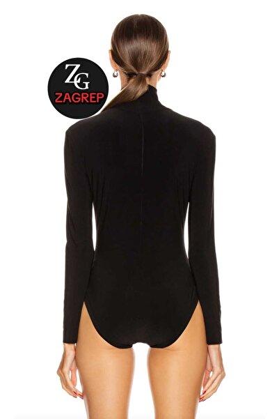 Zagrep Black Silk Jersey Turtleneck Women's Bodysuit