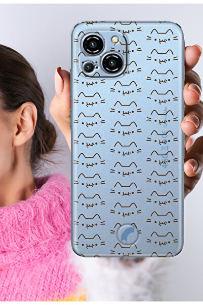 Reeder S23 Pro Max Kılıf S23 Pro Max Şeffaf Silikon Baskılı Kedi Çizgi