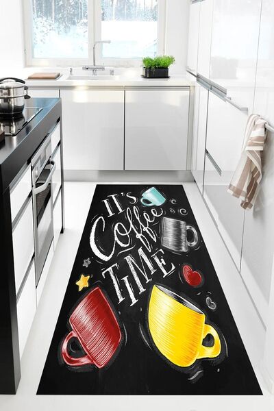 YTR HOME Dijital Baskı Yıkanabilir Kaymaz Taban Dekoratif Mutfak Halısı