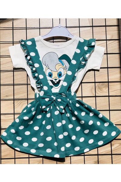 Miracle Kız Çocuk Puantiyeli Askılı Elbise Ve Tişört 2 Li Takım