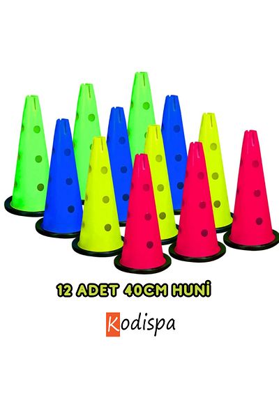 Kodispa 12 Pieces Training Funnel with 40 Cm Rubber Base - Perforated