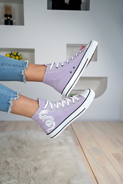 Shupe Women's Lilac High Top Dragon Printed High Top Model Linen Sneaker