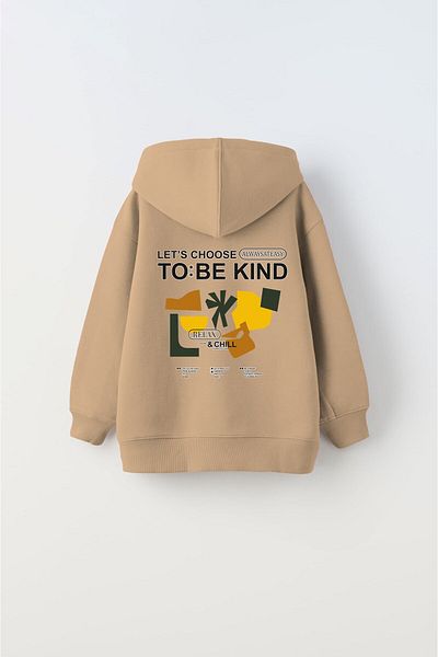 The Champ Clothing Hanorac pentru copii unisex bej - cu glugă, imprimat fleece, Let's Choose To Be Kind