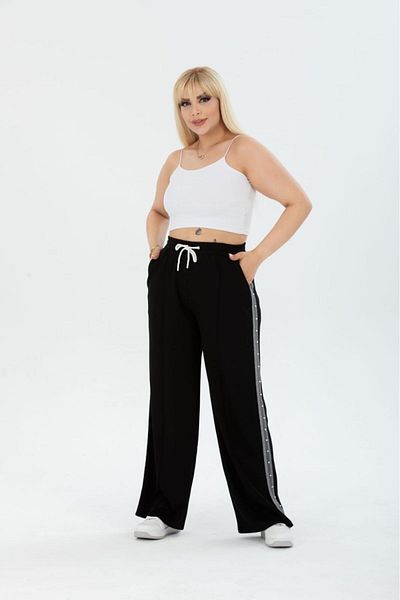 Esina Steel Fabric Wide Leg Tracksuit Trousers with Stripe Pearl Detail