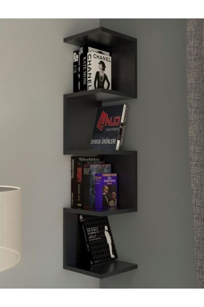 ünlü orman ürünleri Zigzag Köşe Duvar Rafı Kitaplık Siyah