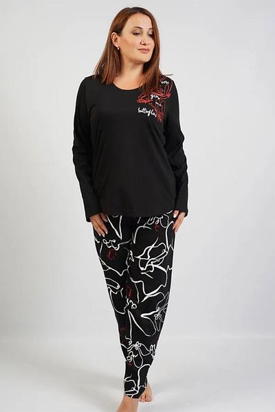 Elif mağazacılık Vienetta Cotton Large Size Off-Shoulder Long Sleeve Pajamas Set