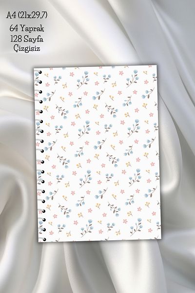 daily notebook دفتر ملاحظات مدرسي غير مبطن بالزهور مقاس A4 - 64 ورقة (21x29,7 سم)