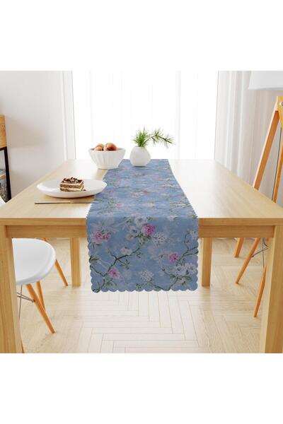 benimol Sarmaşık Çiçek Desenli Renkli Mavi Pembe Kadife Dokulu Runner 40x180