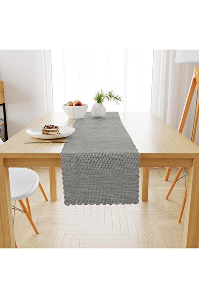 benimol Beyaz Gri Keten Dokulu Runner 40x140 -8041-