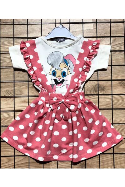 Miracle Kız Çocuk Pembe Askılı Elbise Tişört Takım