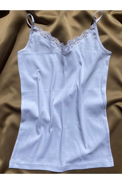 LEYNA BUTİK Women's 6-Piece Rope Strap Cotton, Lycra, Lace, Rib Blouse-Atlet (Pink-Blue-Green-Black-Ecru-Ten)
