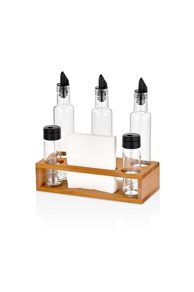 woodsy 2-Piece Spice Holder 3-Piece Oil Holder, Napkin Holder Set, Kitchen Organizer