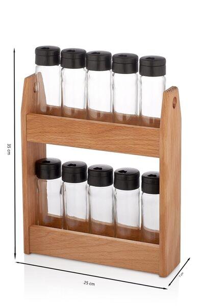 woodsy Twin 10-Piece Glass Spice Jar Set |   With Beech Wood Stand |   Modern & Stylish Kitchen Organizer