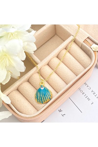 Kyver Sea Shell Evil Eye Beaded Oyster Necklace - Gold 45cm