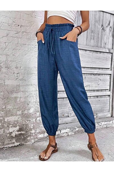 rengamoda Софійські бавовняні штани з гумкою на талії - з шнурком і кишенями ...