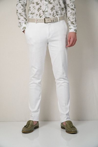 Bomonti White Flexible Yancep Thin Patterned Trousers