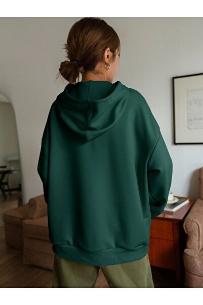 Benisengiydir Dámská oversize mikina s kapucí v zelené barvě Comfort s potiskem