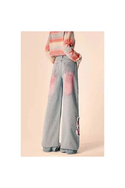 Gofeel Baggy Cut Butterfly Patterned Jeans