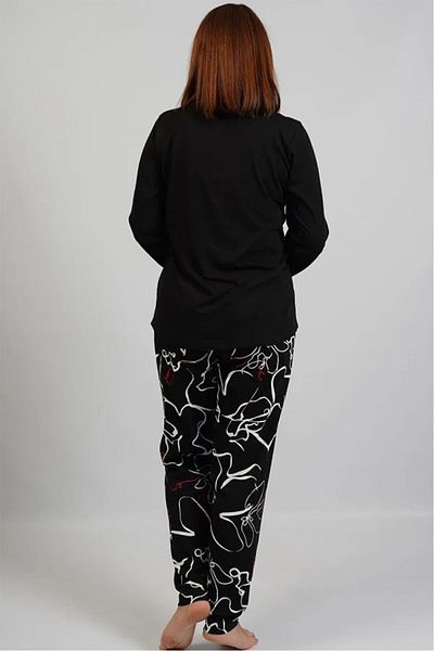 Elif mağazacılık Vienetta Cotton Large Size Off-Shoulder Long Sleeve Pajamas Set
