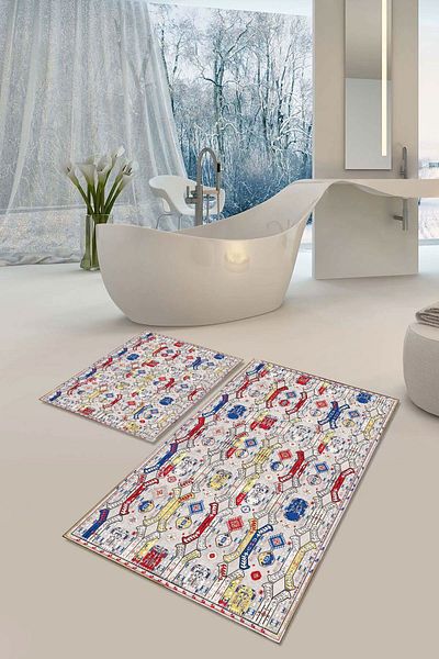 YTR HOME Αντιολισθητική βάση που πλένεται με προστασία από λεκέδες σε σκόνη Σετ 2 Σετ πατάκι μπάνιου λεκάνης τουαλέτας
