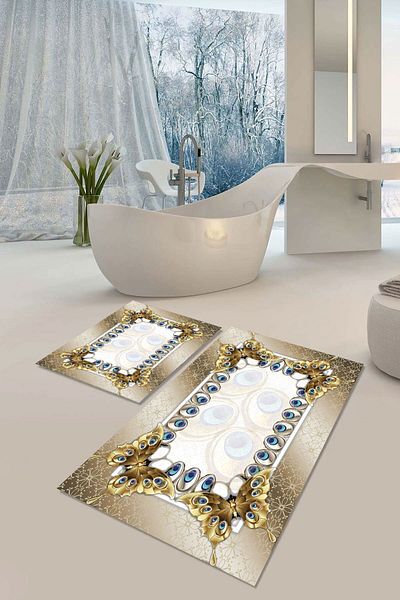 YTR HOME Αντιολισθητική βάση που πλένεται με προστασία από λεκέδες σε σκόνη Σετ 2 Σετ πατάκι μπάνιου λεκάνης τουαλέτας