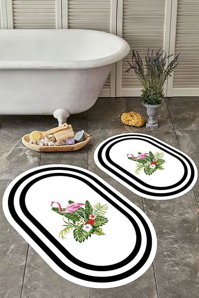 YTR HOME Αντιολισθητική βάση, πλενόμενη σκόνη, ανθεκτική σε λεκέδες, σετ 2 τεμαχίων, οβάλ χαλάκι μπάνιου