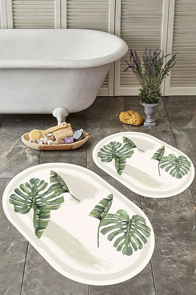 YTR HOME Αντιολισθητική βάση, πλενόμενη σκόνη, ανθεκτική σε λεκέδες, σετ 2 τεμαχίων, οβάλ χαλάκι μπάνιου