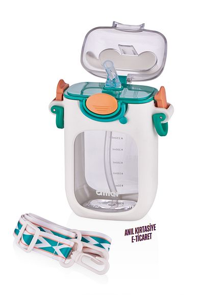 Vagonlife Tongues 400 ml Tritan Children's Water Bottle with Straw and Neck Strap-Cleaning Brush Gift-Ffd