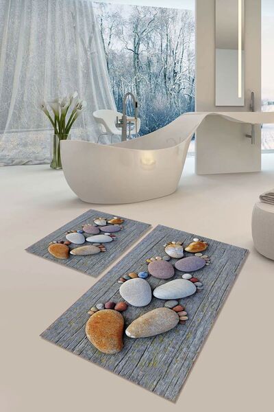 YTR HOME Set de 2 cuve de toaletă Set de covorașe de baie, cu bază anti-alune...