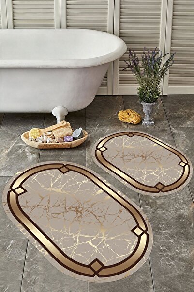 YTR HOME Kaymaz Taban Yıkabilir Toz Leke Tutmaz 2li Set Klozet Oval Banyo Pas...