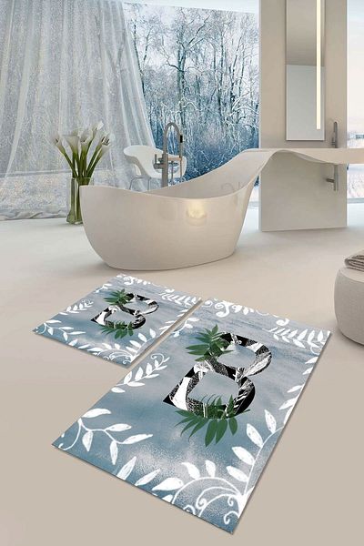 YTR HOME Αντιολισθητική βάση που πλένεται με προστασία από λεκέδες σε σκόνη Σετ 2 Σετ πατάκι μπάνιου λεκάνης τουαλέτας
