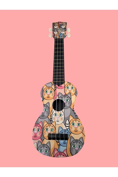 ROTA Cat Patterned Hawiian Soprano Composit Ukulele