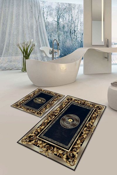 YTR HOME Αντιολισθητική βάση που πλένεται με προστασία από λεκέδες σε σκόνη Σετ 2 Σετ πατάκι μπάνιου λεκάνης τουαλέτας