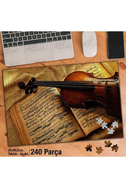 Genel Markalar Asil Hobi Keman - Nota Defteri - Sanat - Müzik Yapboz-Ayak Destekli Çerçeveli 240 Parça Puzzle