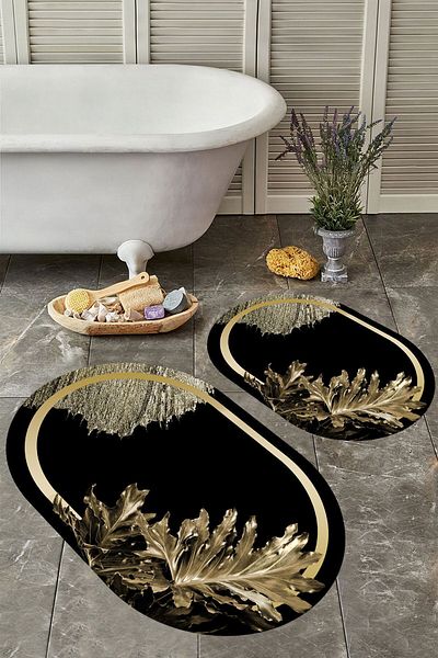 YTR HOME Αντιολισθητική βάση, πλενόμενη σκόνη, ανθεκτική σε λεκέδες, σετ 2 τεμαχίων, οβάλ χαλάκι μπάνιου