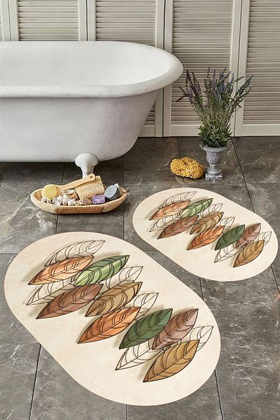YTR HOME Αντιολισθητική βάση, πλενόμενη σκόνη, ανθεκτική σε λεκέδες, σετ 2 τεμαχίων, οβάλ χαλάκι μπάνιου