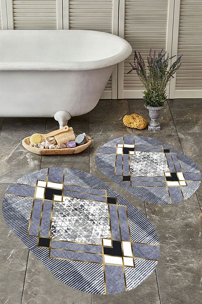 YTR HOME Αντιολισθητική βάση, πλενόμενη σκόνη, ανθεκτική σε λεκέδες, σετ 2 τεμαχίων, οβάλ χαλάκι μπάνιου
